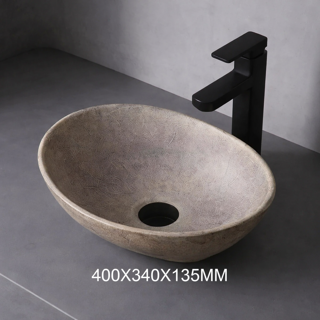 Grijze Keramische Waskom – Moderne Opbouw Wasbak voor Badkamer