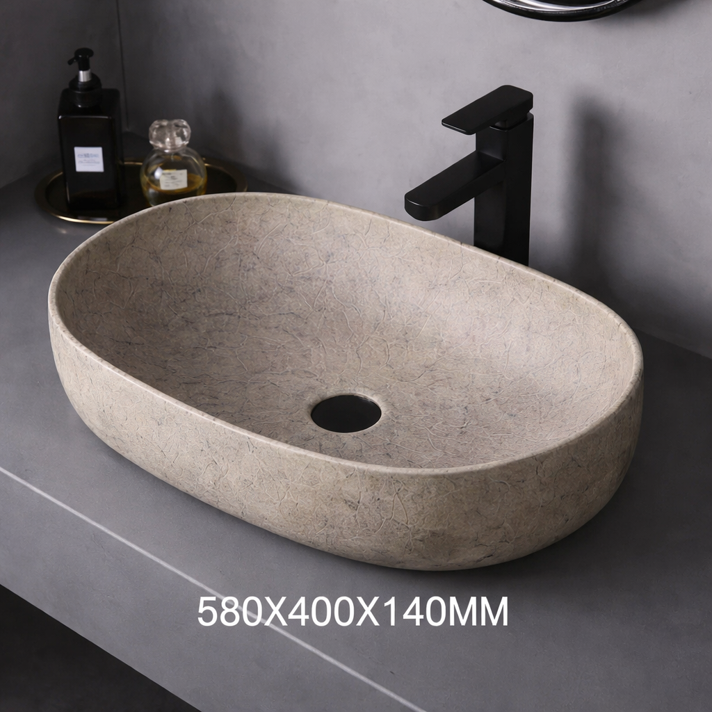 Grijze Keramische Waskom – Moderne Opbouw Wasbak voor Badkamer