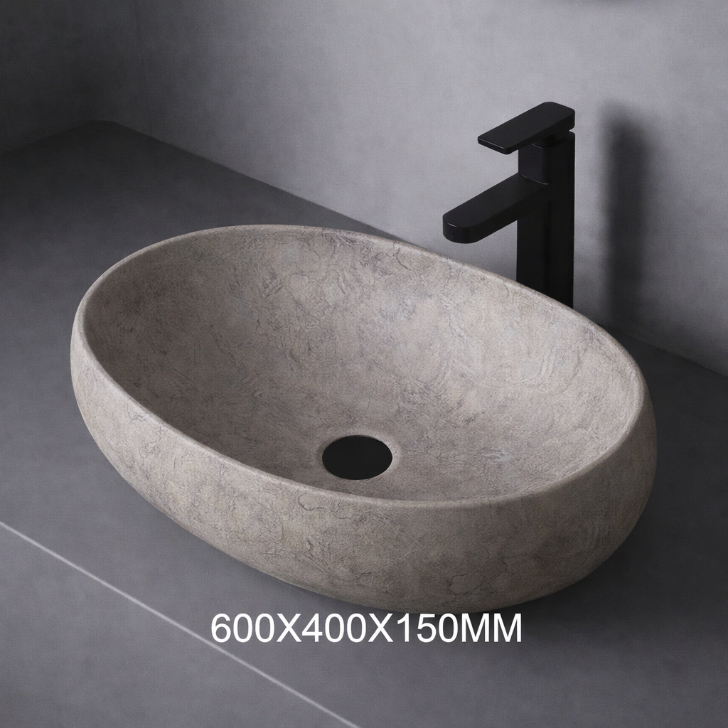 Grijze Keramische Waskom – Moderne Opbouw Wasbak voor Badkamer