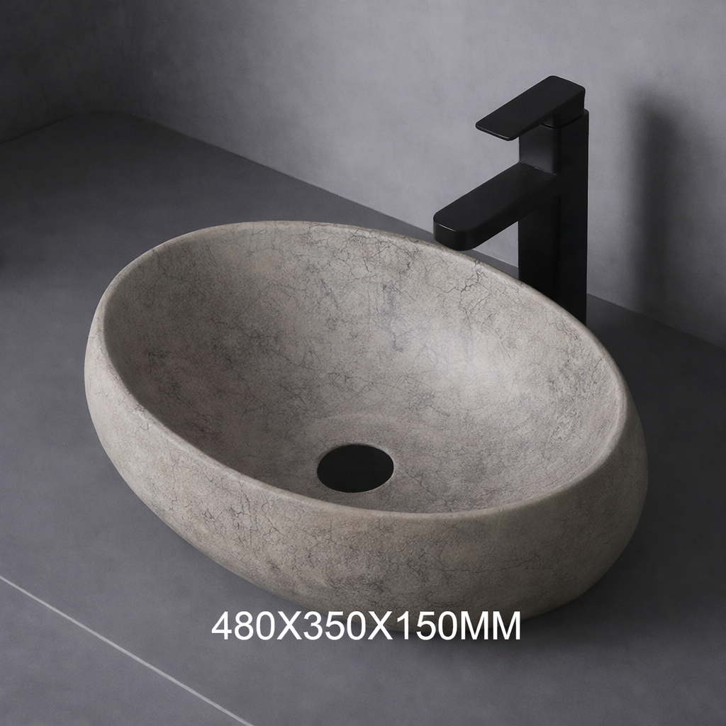 Grijze Keramische Waskom – Moderne Opbouw Wasbak voor Badkamer