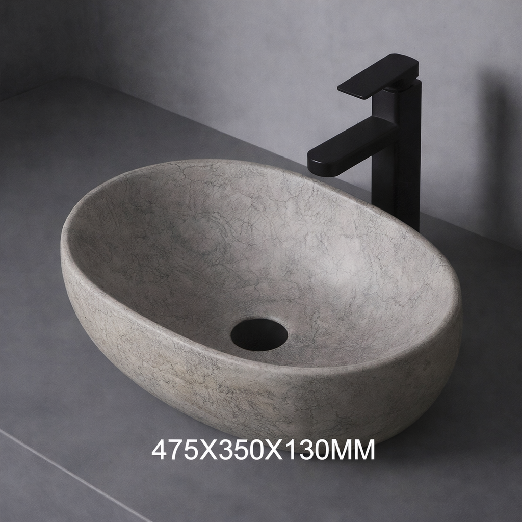 Grijze Keramische Waskom – Moderne Opbouw Wasbak voor Badkamer