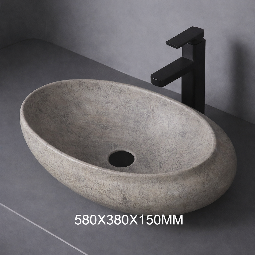 Grijze Keramische Waskom – Moderne Opbouw Wasbak voor Badkamer