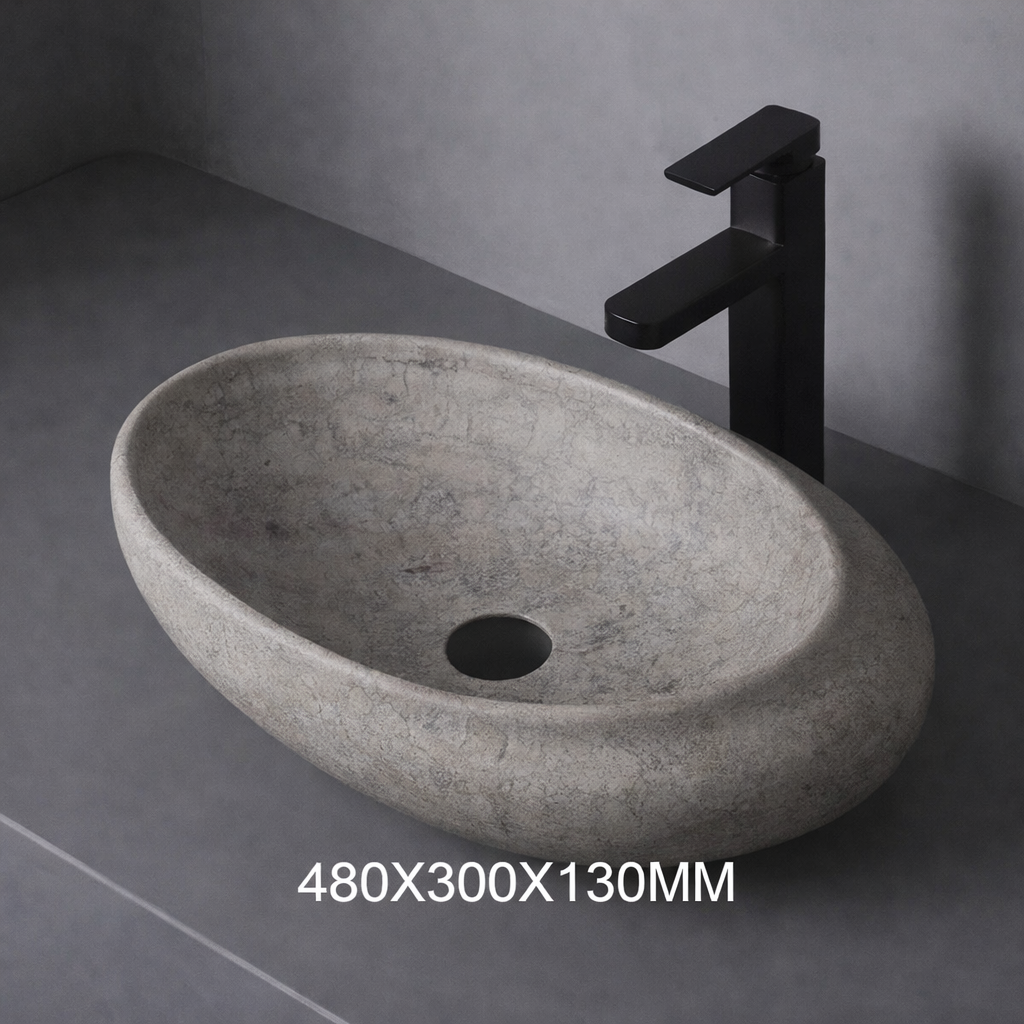 Grijze Keramische Waskom – Moderne Opbouw Wasbak voor Badkamer