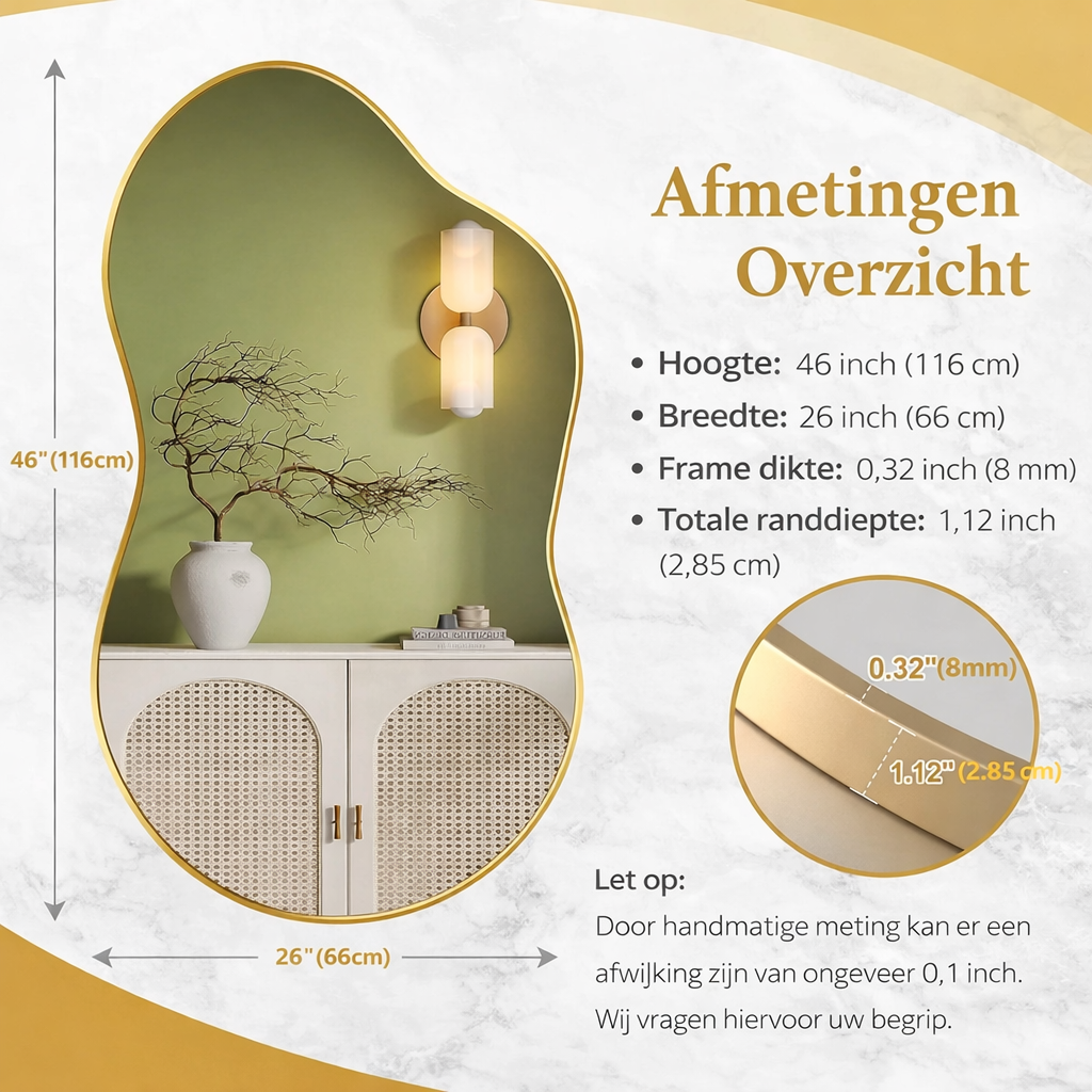 Organische Wandspiegel – met Metalen Frame in 2 verschillende kleuren