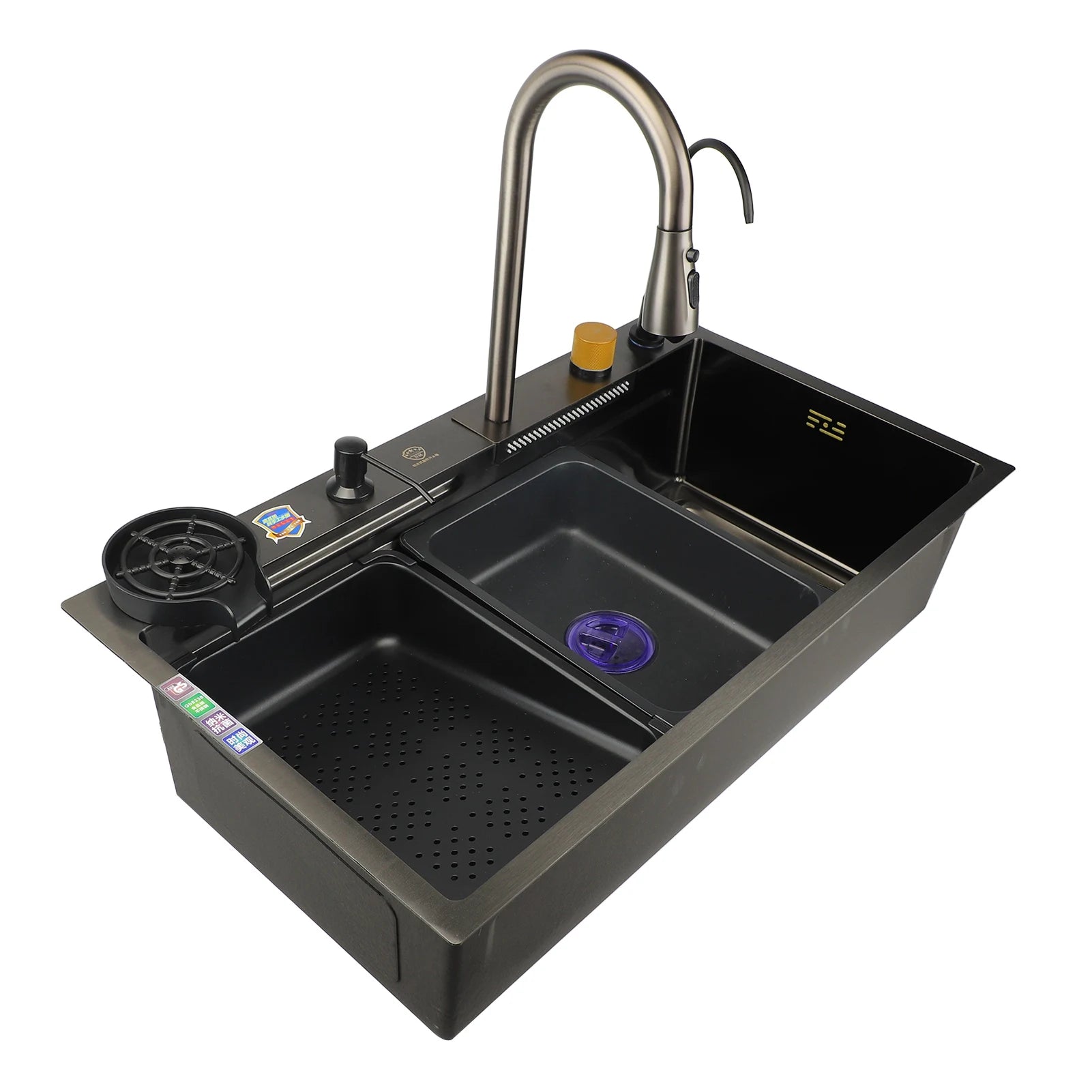 Luxe multifunctionele RVS wasbak – complete set met 4 waterfuncties