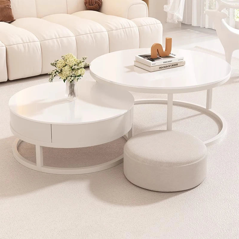 Moderne Ronde Salontafel Set van 3 – Wit Design met Opbergruimte