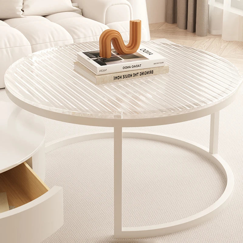 Moderne Ronde Salontafel Set van 3 – Wit Design met Opbergruimte