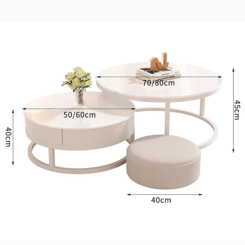 Moderne Ronde Salontafel Set van 3 – Wit Design met Opbergruimte