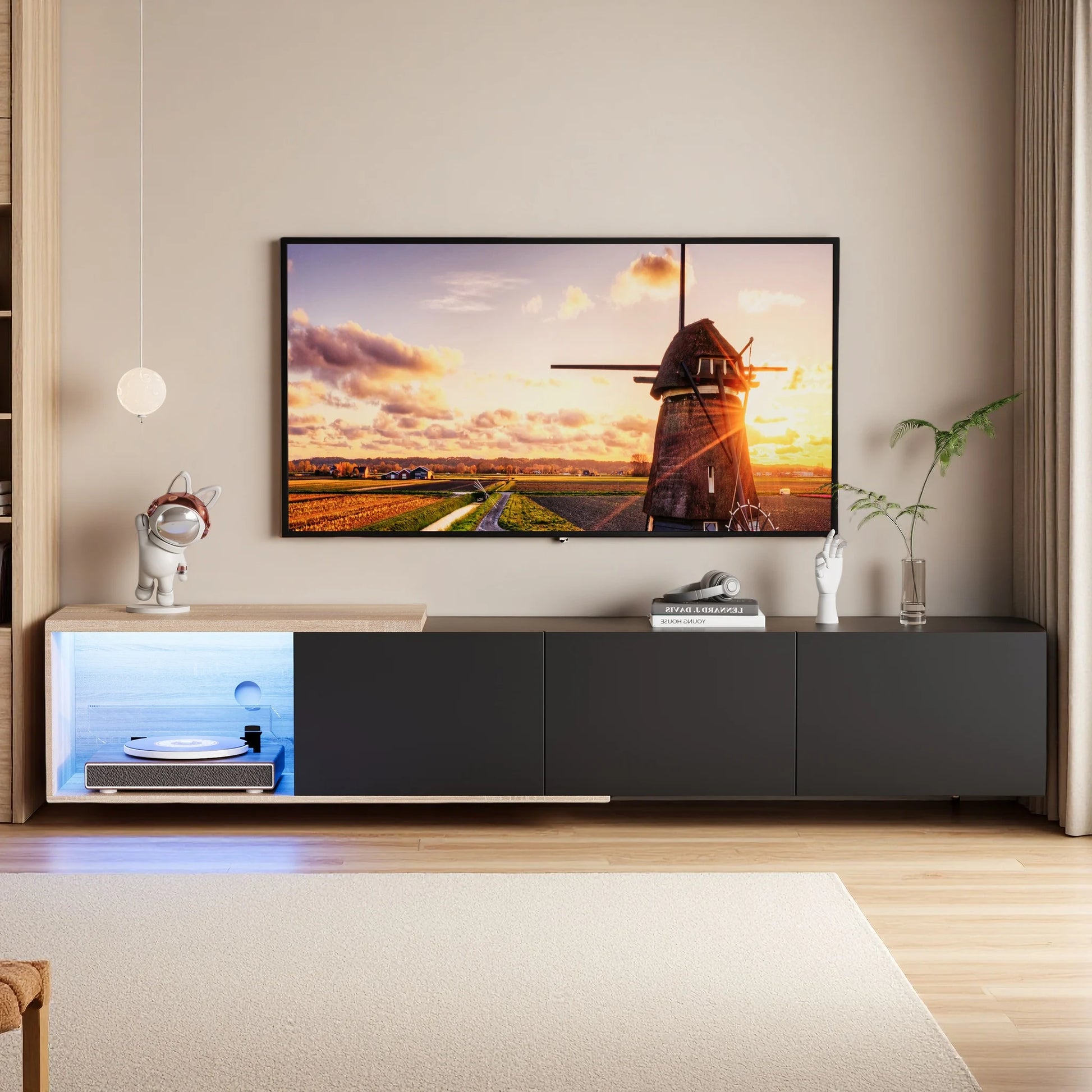 Uitschuifbaar TV-meubel met LED-verlichting verkrijgbaar in 2 kleuren