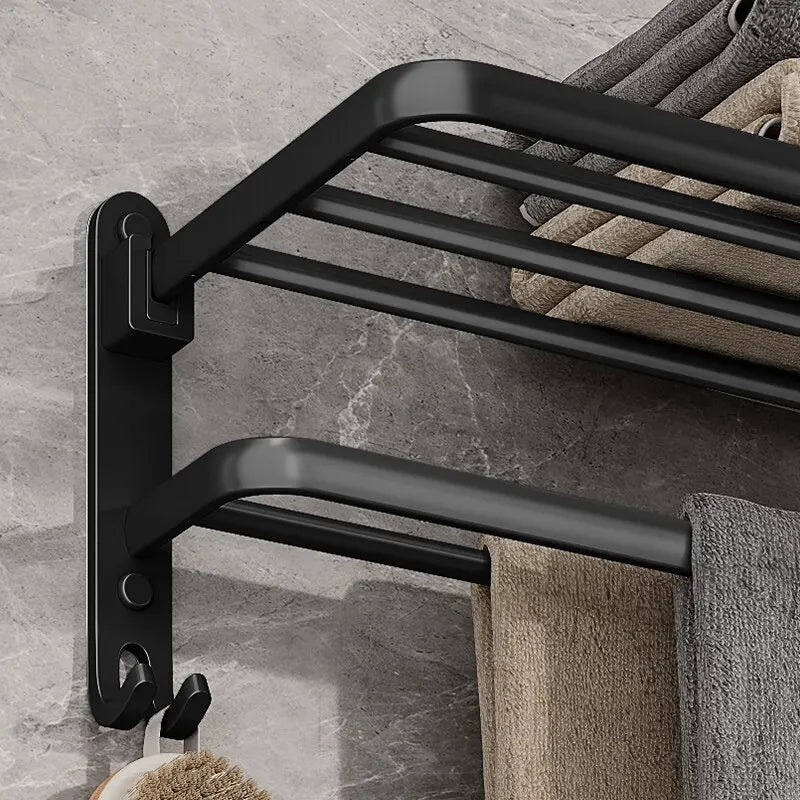 Vouwbaar Badkamerrek – Mat Zwart Aluminium