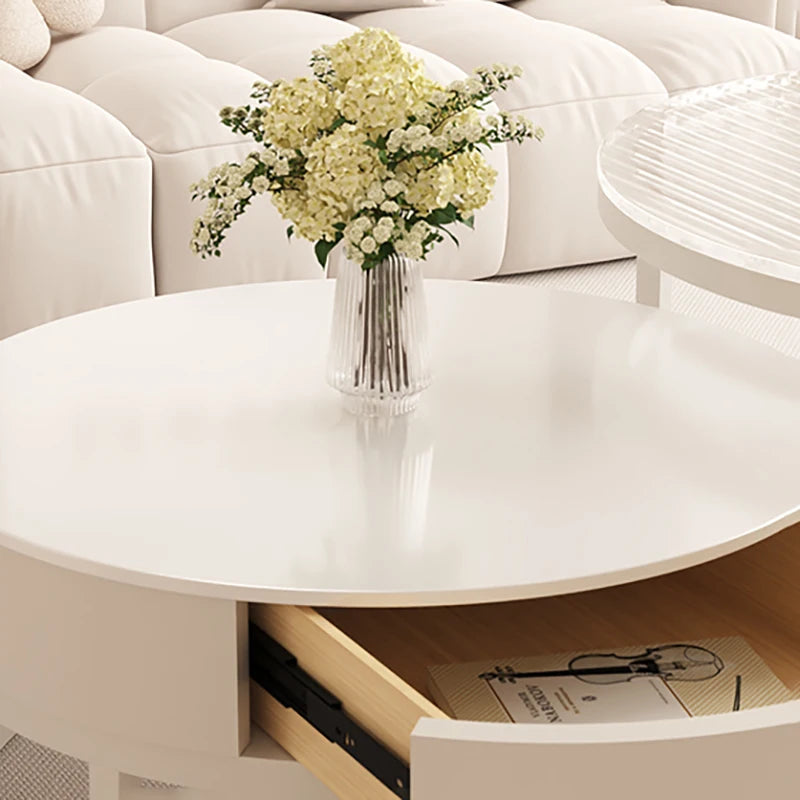 Moderne Ronde Salontafel Set van 3 – Wit Design met Opbergruimte