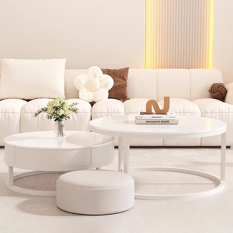 Moderne Ronde Salontafel Set van 3 – Wit Design met Opbergruimte