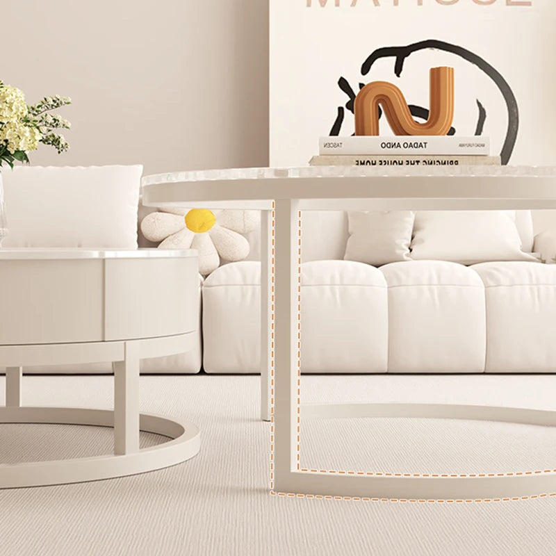 Moderne Ronde Salontafel Set van 3 – Wit Design met Opbergruimte