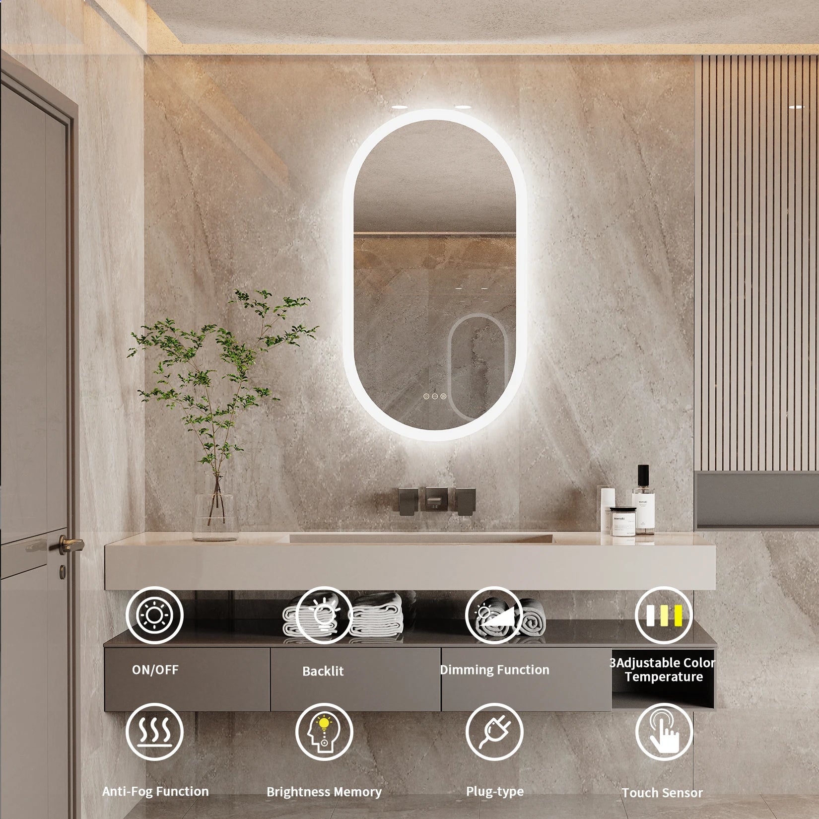 Ovale LED Badkamerspiegel met Verlichting – Verkrijgbaar in 3 Maten