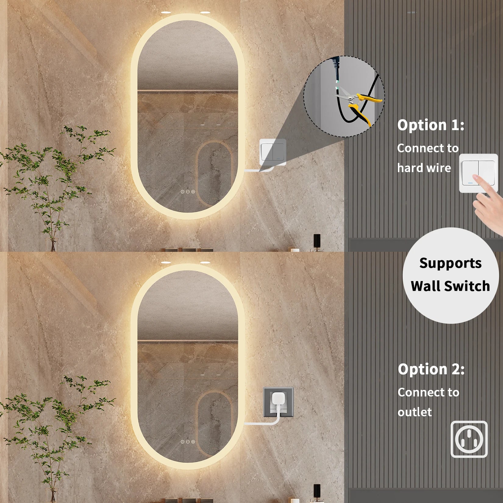 Ovale LED Badkamerspiegel met Verlichting – Verkrijgbaar in 3 Maten